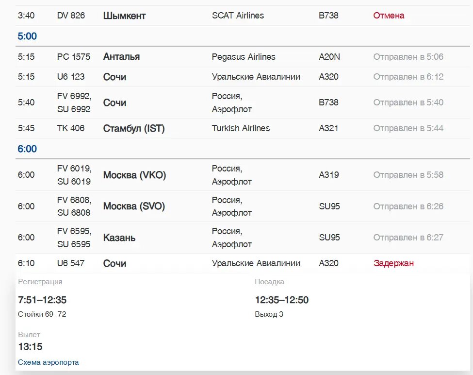    Фото: скриншот онлайн-табло аэропорта Пулково
