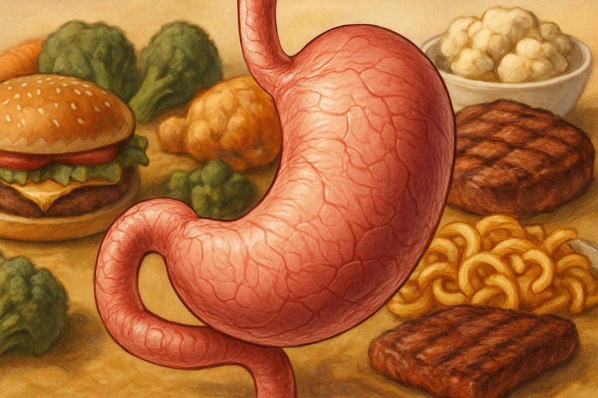    В обычном состоянии желудок человека вмещает около 0,5 литра пищи