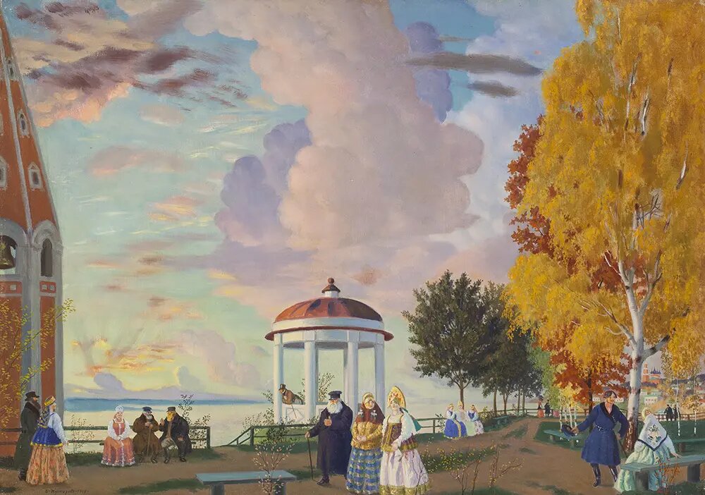 Борис Кустодиев - Общественный сад на высоком берегу Волги. Эскиз декорации к драме А.Н.Островского «Гроза», I действие