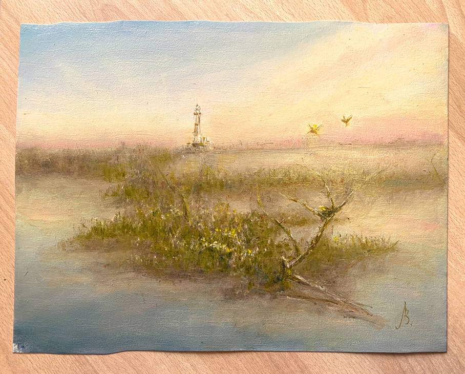 Василий Луковенко. Живопись"О-буровая, а вот и тропа!".  Бумага, масло, 41*29. 2025, июль. 