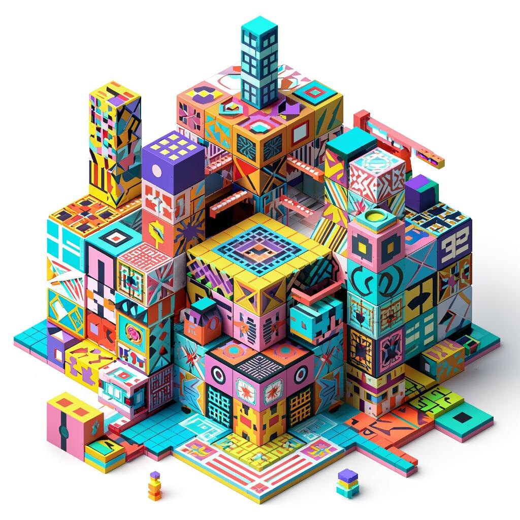 Изображение нейросети Kandinsky. Промт: "Игра в конструктор. Абстрактное изображение. Абстракционизм. Узоры".