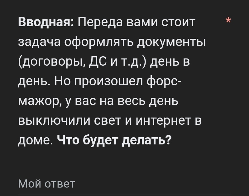 Скриншот из анкеты-теста от работодателя