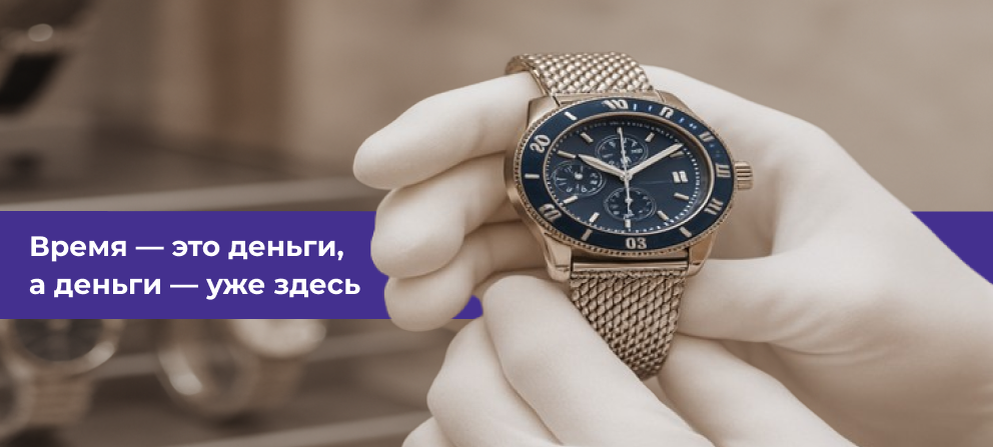 Время - это деньги, а деньги - уже здесь.                                                                                                       Ломбард