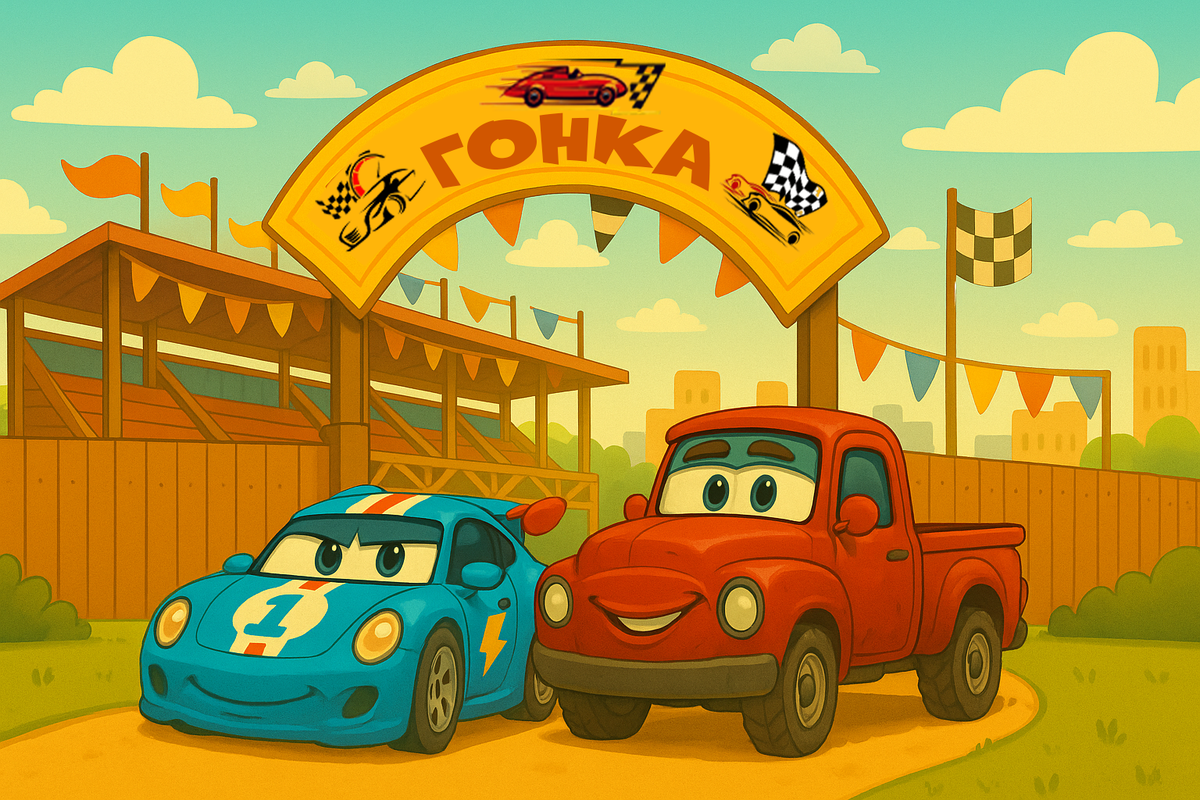 Красный Пикап и Гоночный Автомобильчик