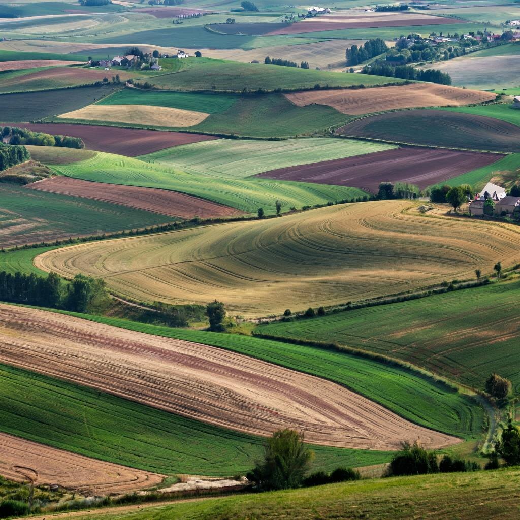 Изображение нейросети Kandinsky. Промт: "Сельские территории. Абстрактное изображение. Абстракционизм. Узоры".