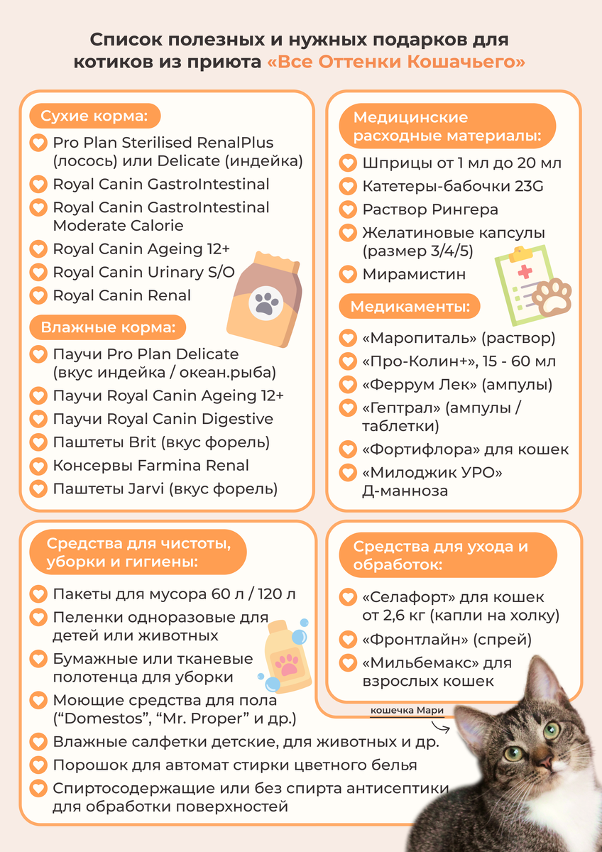 © ВСЕ ОТТЕНКИ КОШАЧЬЕГО. Список полезностей приюта «Все оттенки кошачьего»