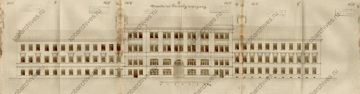 Вот такой чертеж вида по Басковому переулку.
