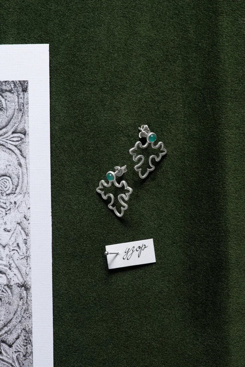 Серьги УЗОР с хризопразом из коллекции ДУША ювелирного бренда NÁNA