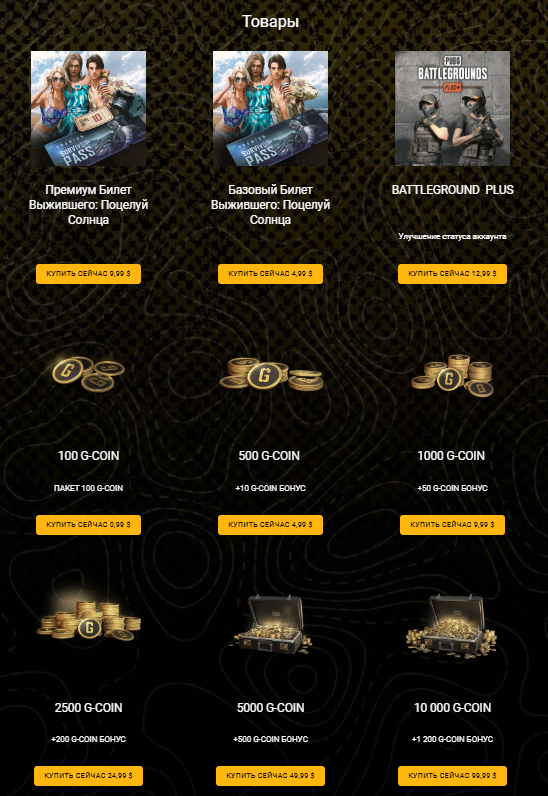 Основные разделы магазина