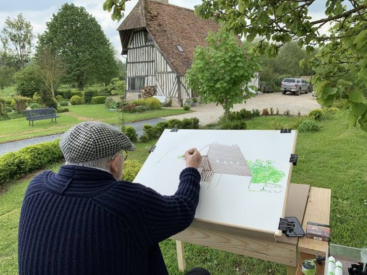 Дэвид Хокни рисует Большой двор в Нормандии. Фото Жан-Пьер Гонзалес де Лима