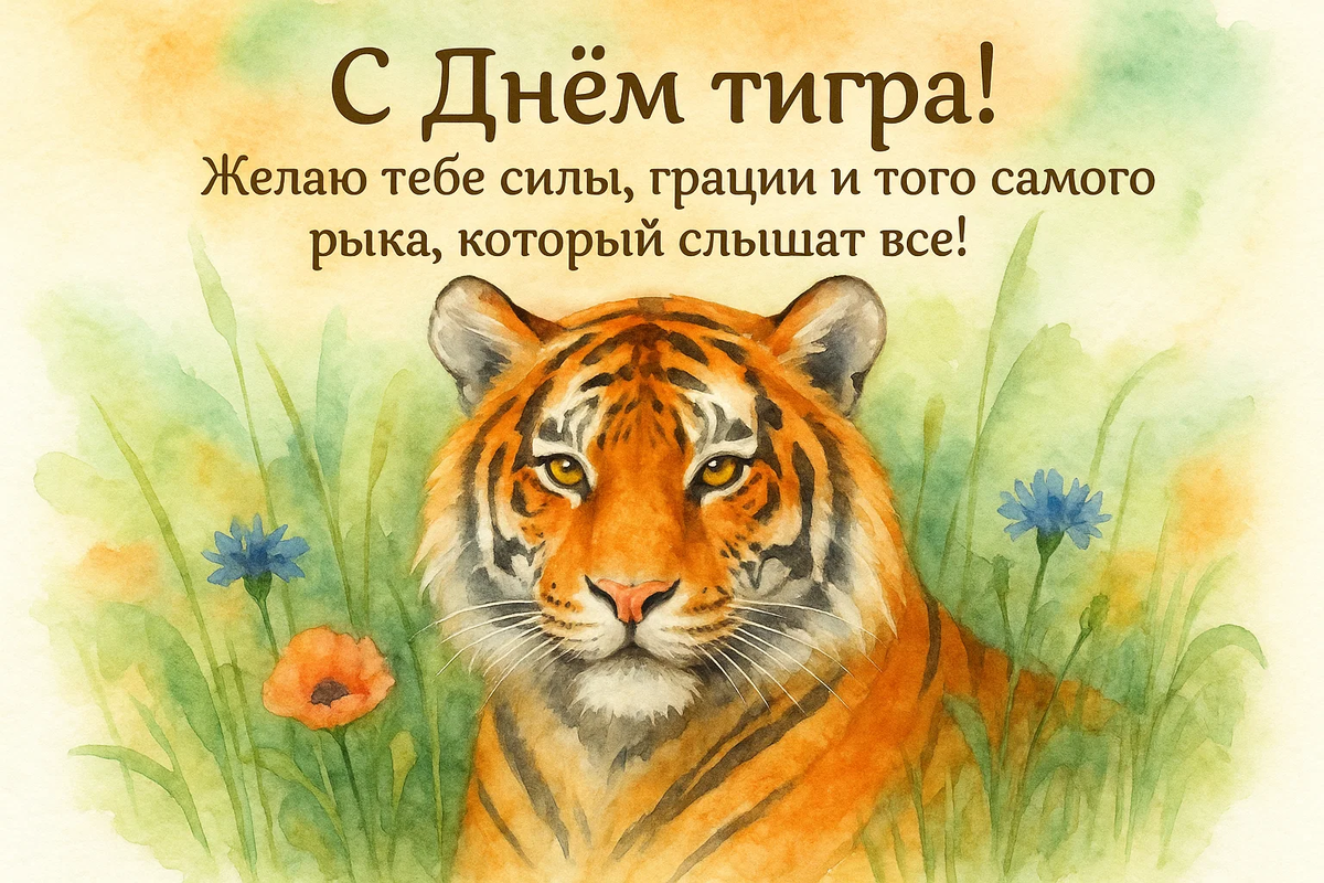 Открытка из серии «День тигра» создана по моей задумке с помощью нейросети.