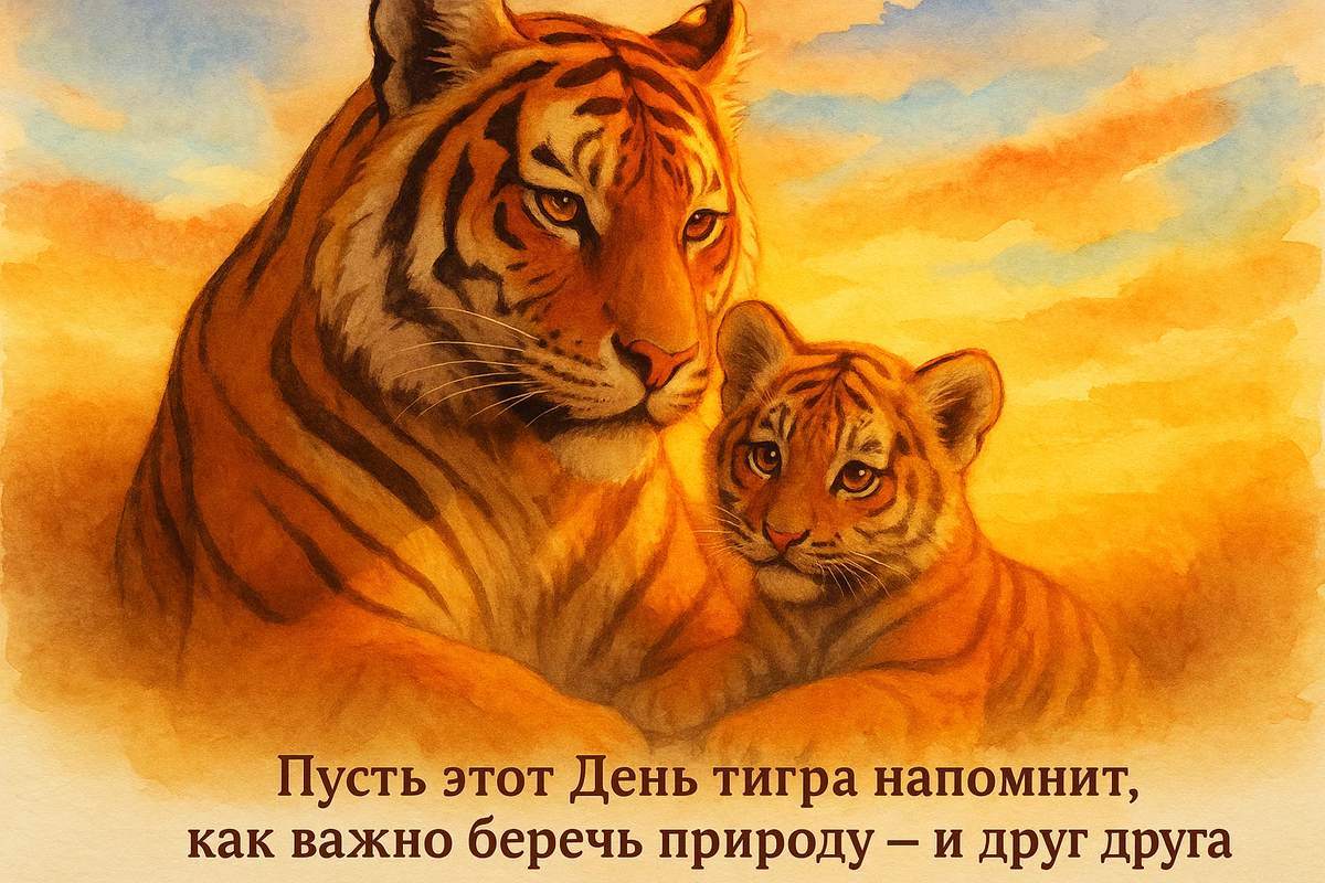 Открытка из серии «День тигра» создана по моей задумке с помощью нейросети.