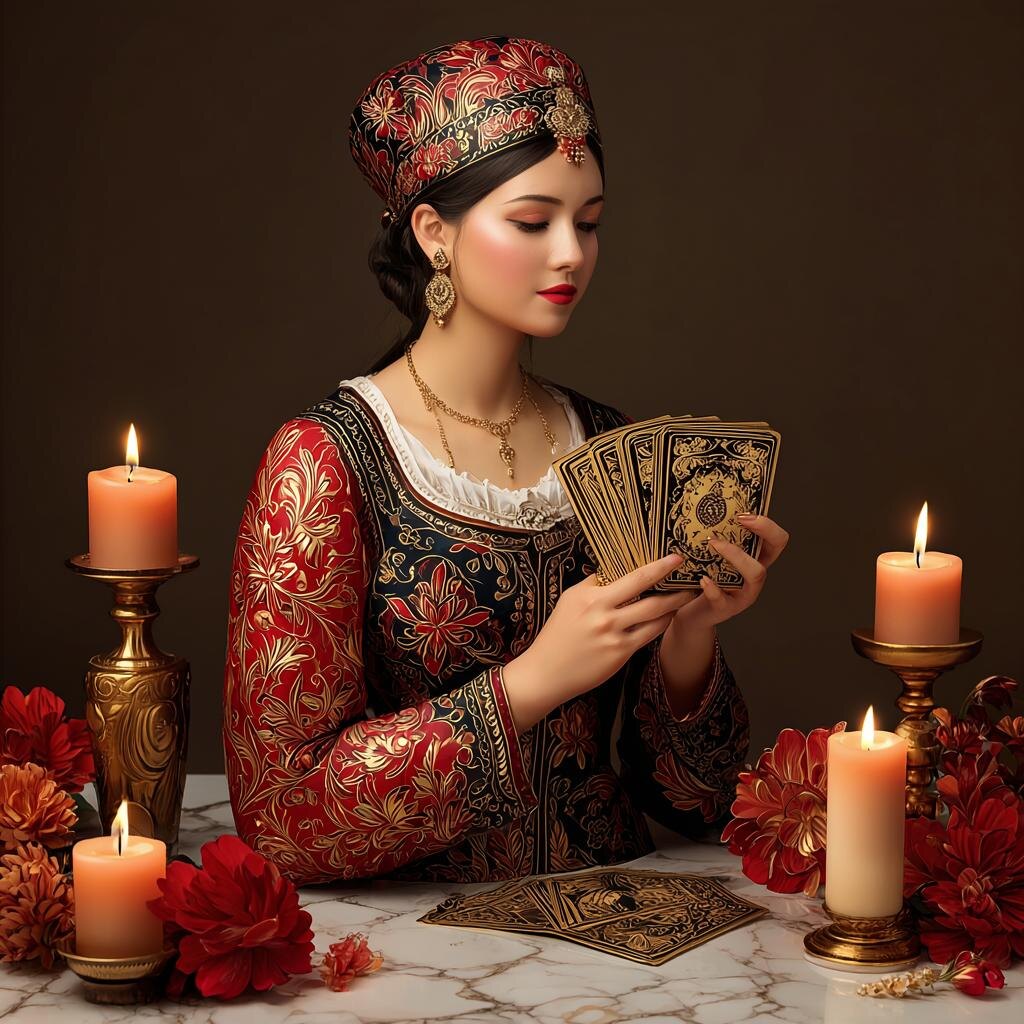 Гадание на картах. Иллюстрация сгенерирована нейросетью