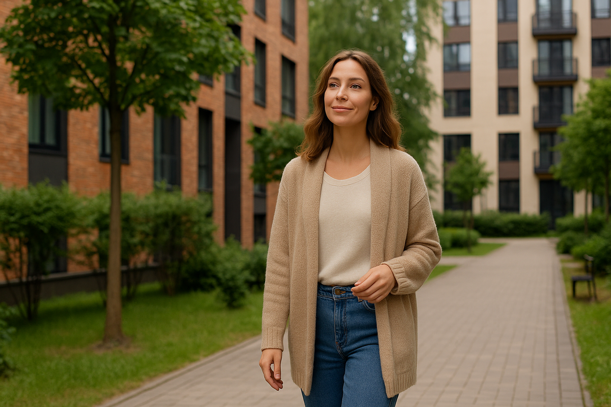 Тихий район, новостройка, прогулка, женщина, уют