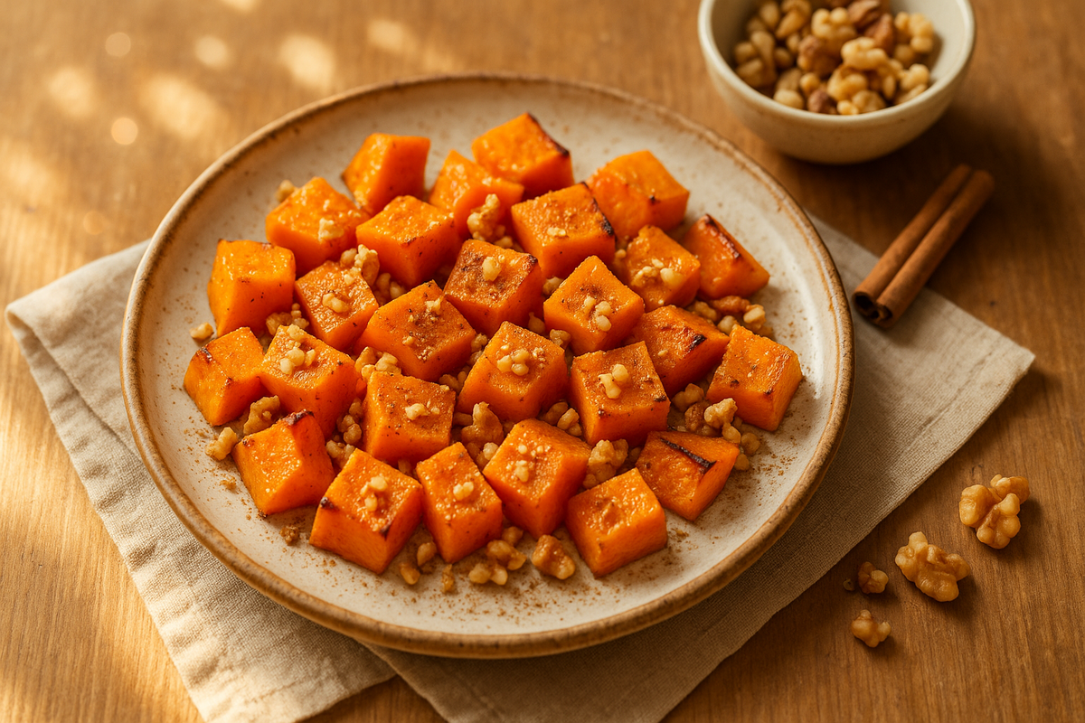 Запечённая тыква с корицей и орехами — сладко, но без сахара