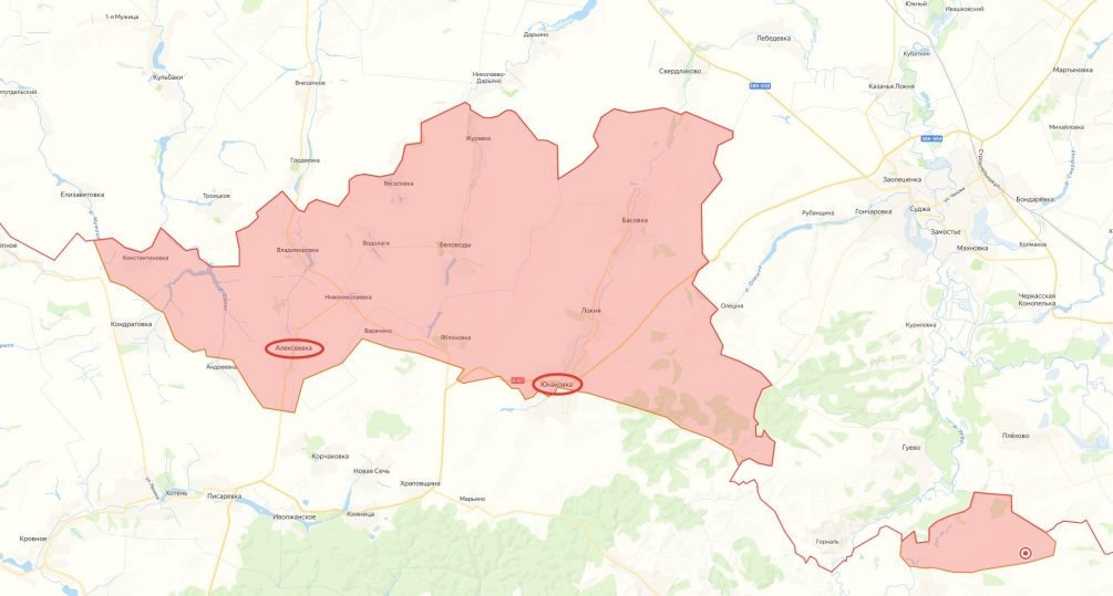    Карта СВО. Бои в районе Алексеевки и Юнаковки на Сумском направлении.