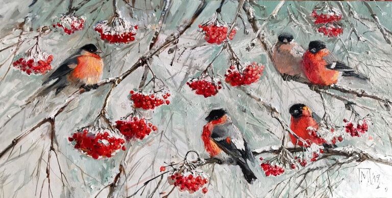 Снегирь. Живопись: Мария Павлова