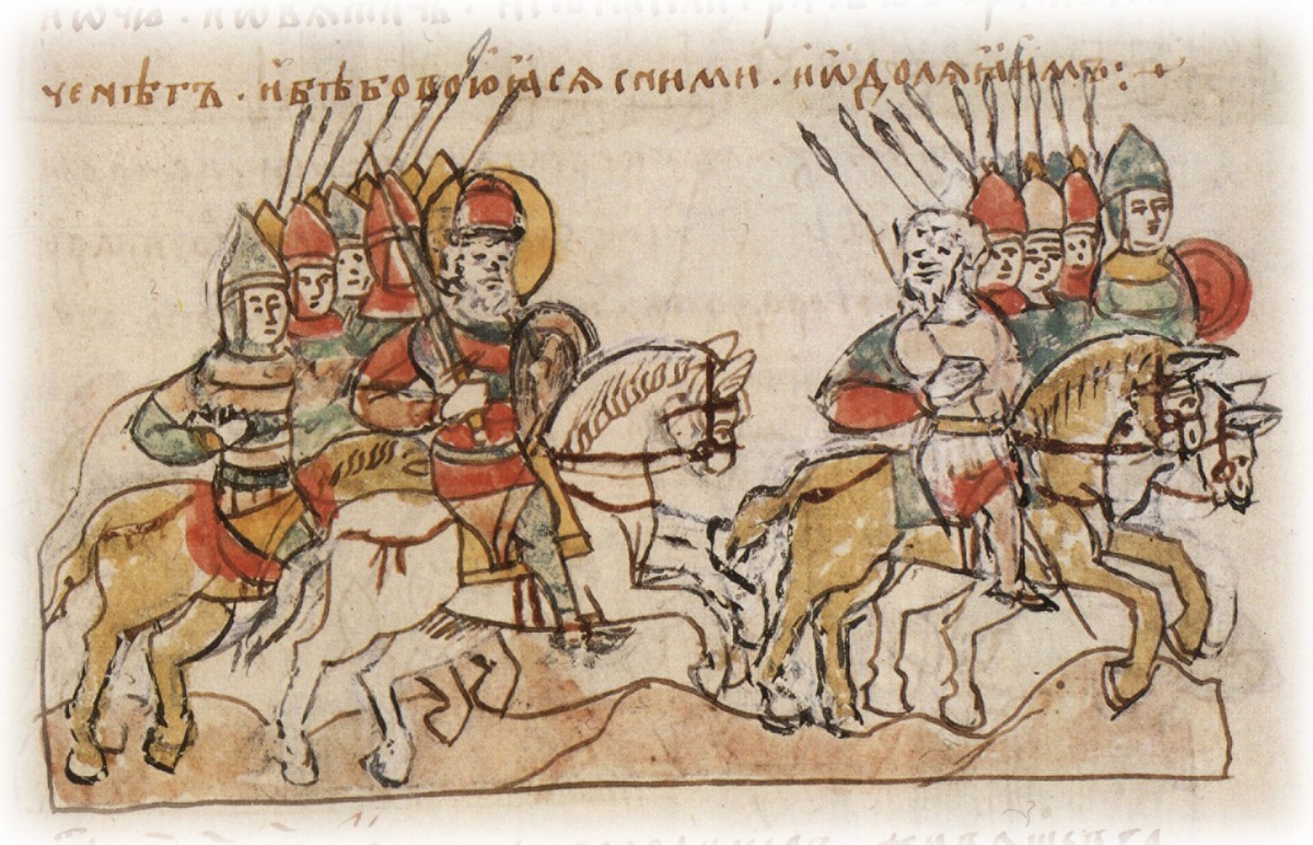 Поход Владимира на печенегов. Миниатюра из Радзивилловской летописи, конец XV века