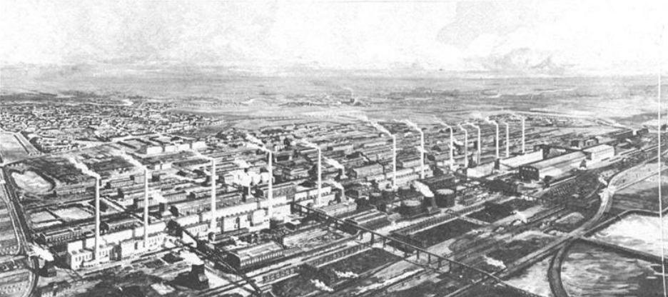 фото - статья Р.Д.Стокса "The Oil Industry in Nazi Germany, 1936-1945" из журнала Business History Review (статья находится в открытом доступе); завод синтетического жидкого топлива и "старые" химические производства ИГ Фарбен в городе Лойна, 1930-й год