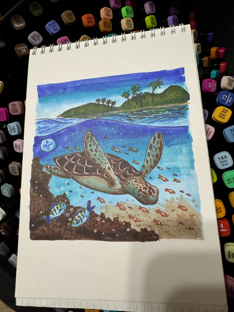 Самая первая моя работа спиртовыми маркерами по видео-уроку из интернета.