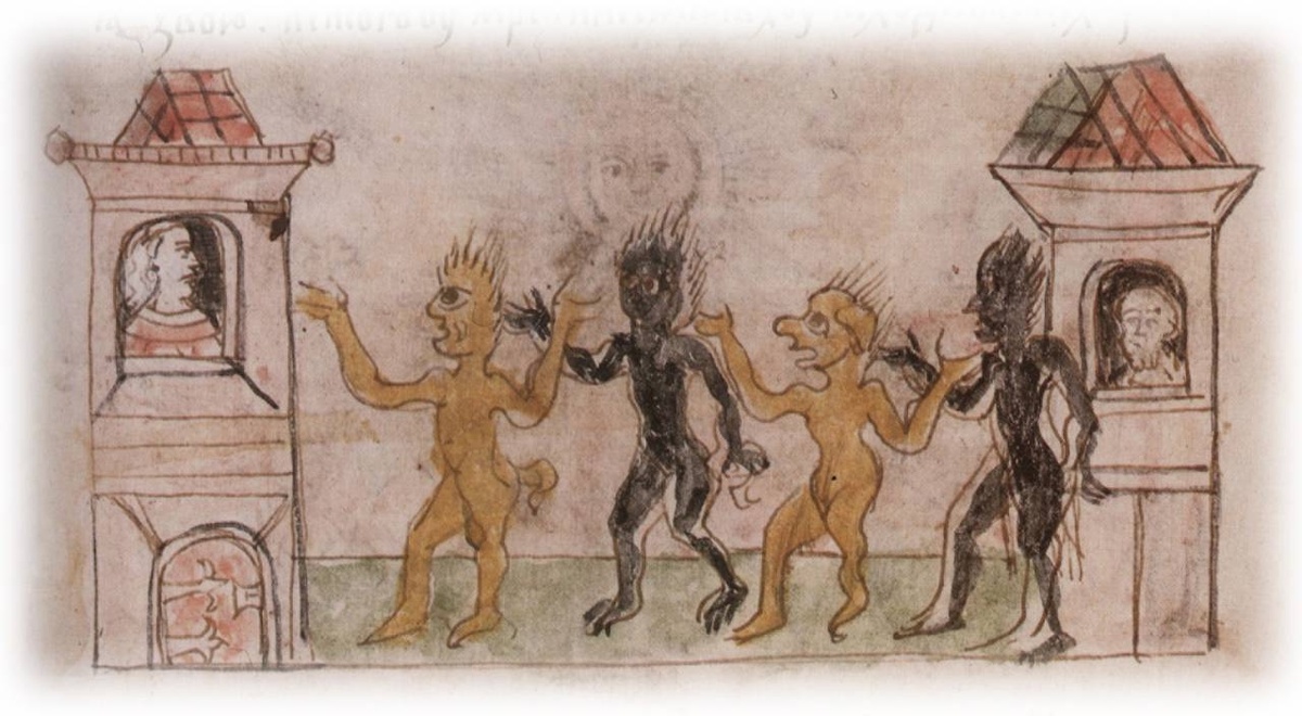    Аллегорическое изображение морового поветрия в Полоцке. Миниатюра из Радзивилловской летописи.