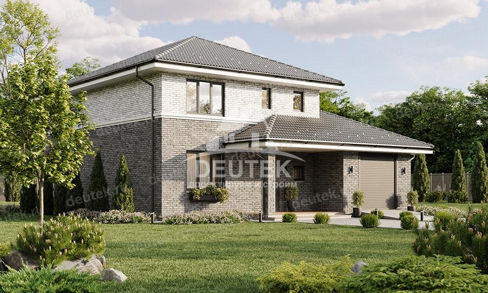 Проект двухэтажного дома 222 м2 с кабинетом, балконом, гаражом и террасой