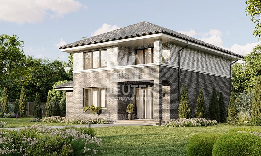 Проект двухэтажного дома 222 м2 с кабинетом, балконом, гаражом и террасой