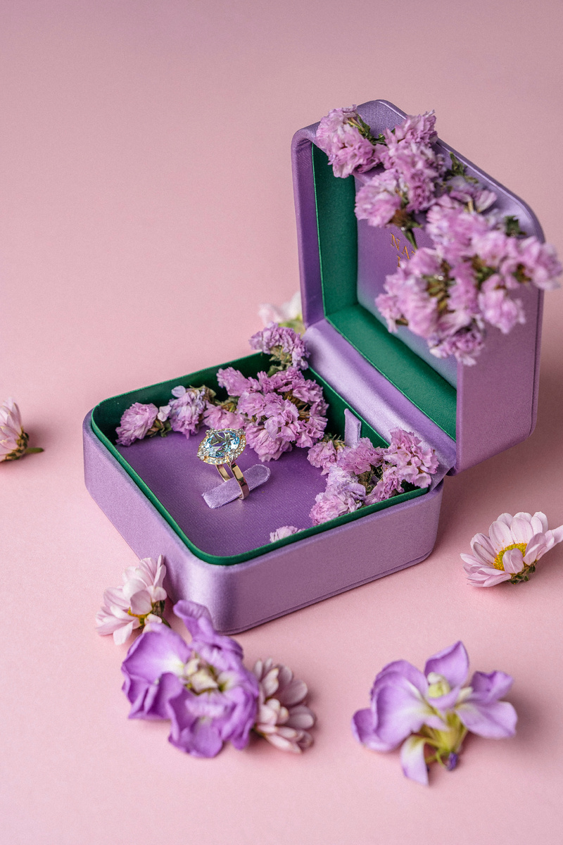 Кольцо "Цветочная симфония" с голубым топазом