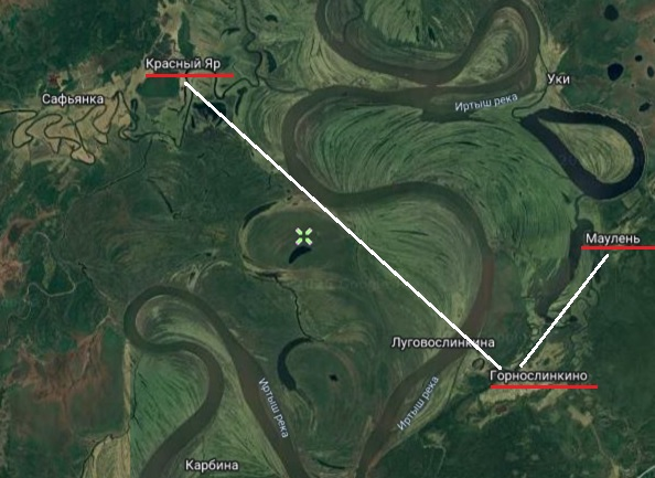 Рис. 2. Расположение населенных пунктов на спутниковой карте