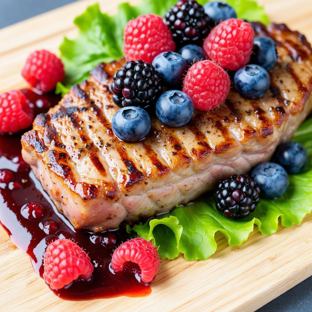 Свиные стейки с ягодным соусом  