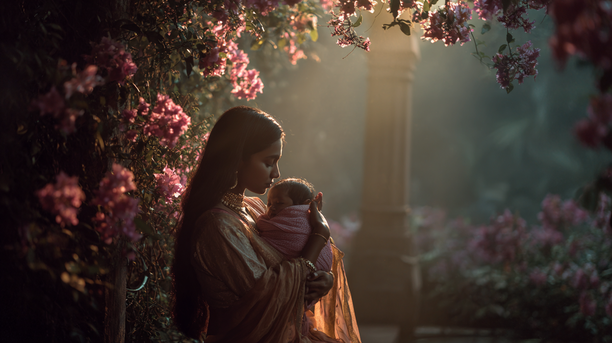 Царица Майя держит младенца будущего Будду