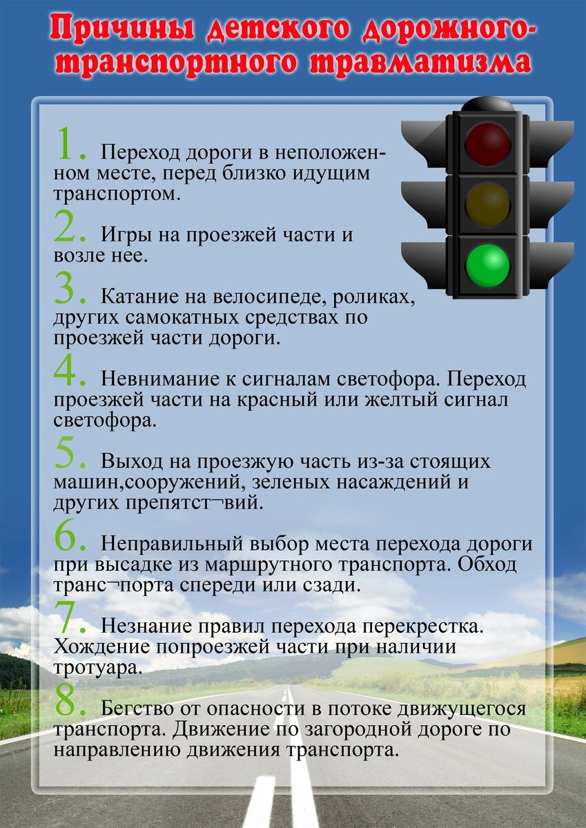 Причины детского дорожно-транспортного травматизма