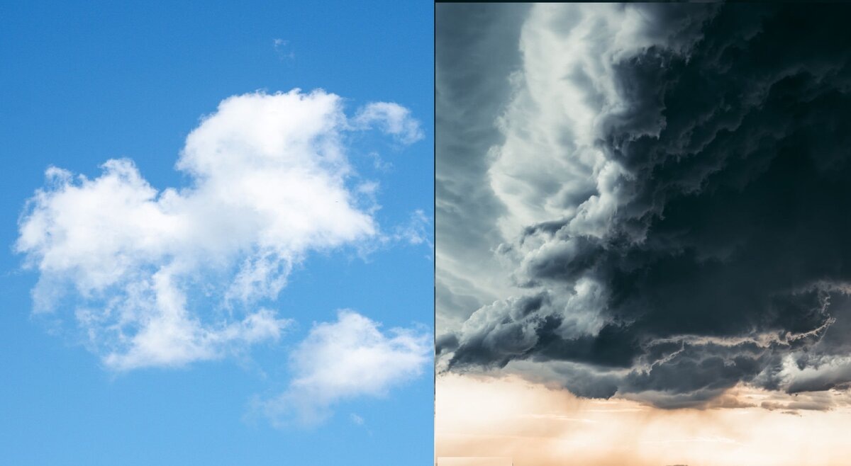 Почему облака выглядят белыми, а тучи — тёмными?