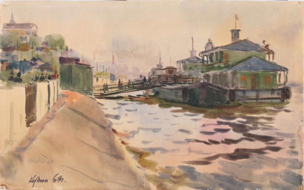 Виктор Кузин. У причалов. 1969. Бумага, акварель
