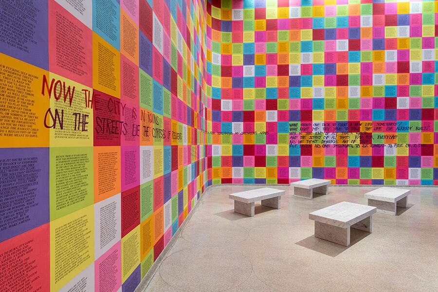 ‘Jenny Holzer: Light Line’, 2024, exhibition view. Courtesy: © 2024 Jenny Holzer, Artists Rights Society (ARS), New York; photograph: Ariel Ione Williams and David Heald