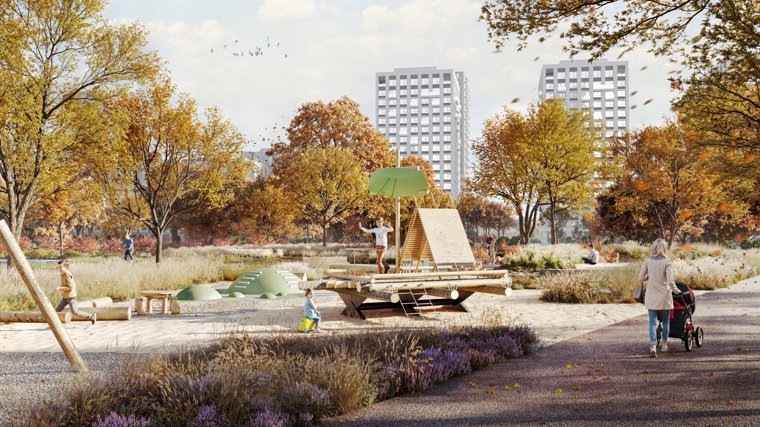 Рендеры парка на ДОКе. Фото: предоставлено пресс-службой «Брусники»