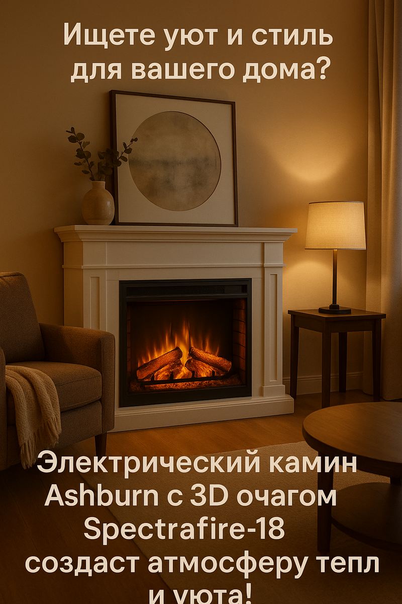    Электрический камин Ashburn с технологией Spectrafire-18: создайте уют и стиль в вашем доме с 3D эффектом натурального пламени Kamin