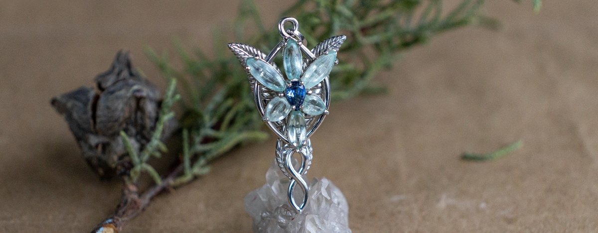 Серебряный кулон с аквамаринами и сапфиром Свет Вечерней Звезды