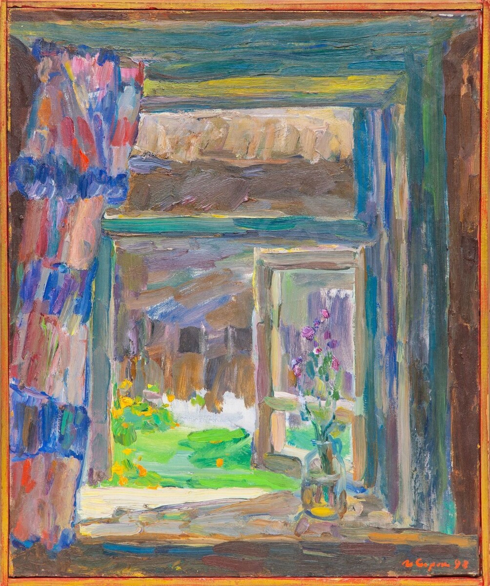 Окошко. Майское утро, 1998 г., материалы: холст, масло, размеры: 60 х 49 см. Источник: https://auction-rusenamel.ru