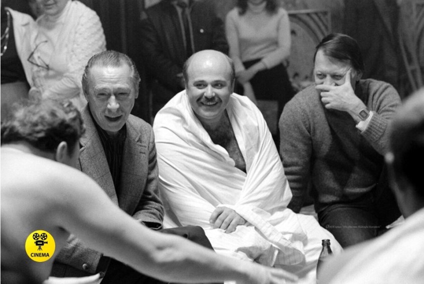 На репетиции спектакля "Старый Новый год".  Слева направо: Вячеслва Нивинный, Олег Ефремов, Александр Калягин и Михаил Рощин.