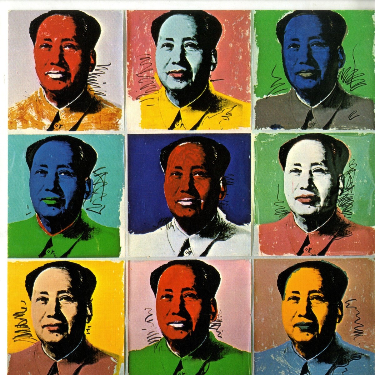 «Mao, 1972–73» — серия из десятков портретов Мао Цзэдуна: идеальная метафора знаменитого поп‑арт трюка — превратить образ в медийный символ, многократно цвето-тематически трансформированный