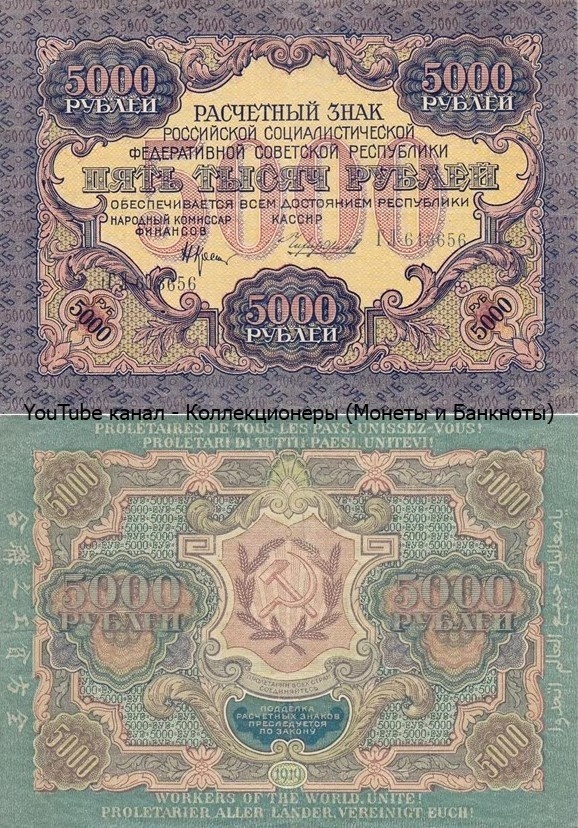 Банкнота 5000 рублей 1919 года. РСФСР. 