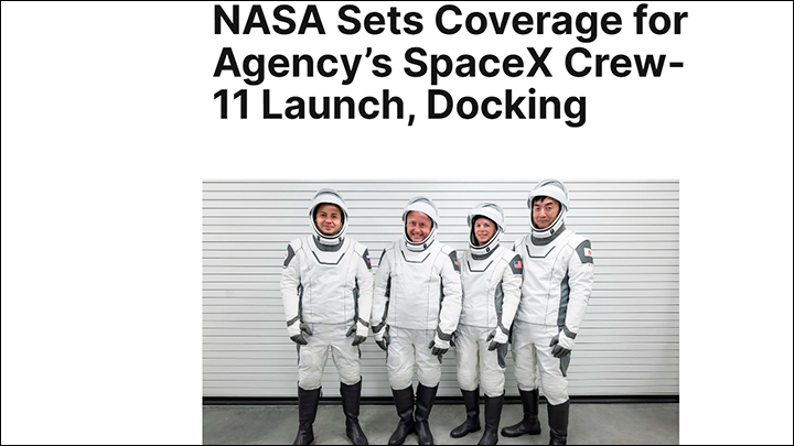    Олег Платонов (крайний слева) рядом с другими членами миссии Crew-11. Скриншот страницы сайта nasa.gov