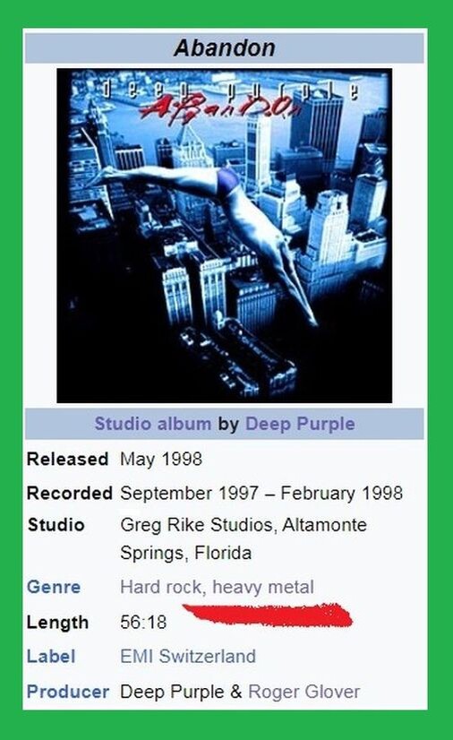 Альбом Deep Purple "Abandon", 1998 г. - хэви метал