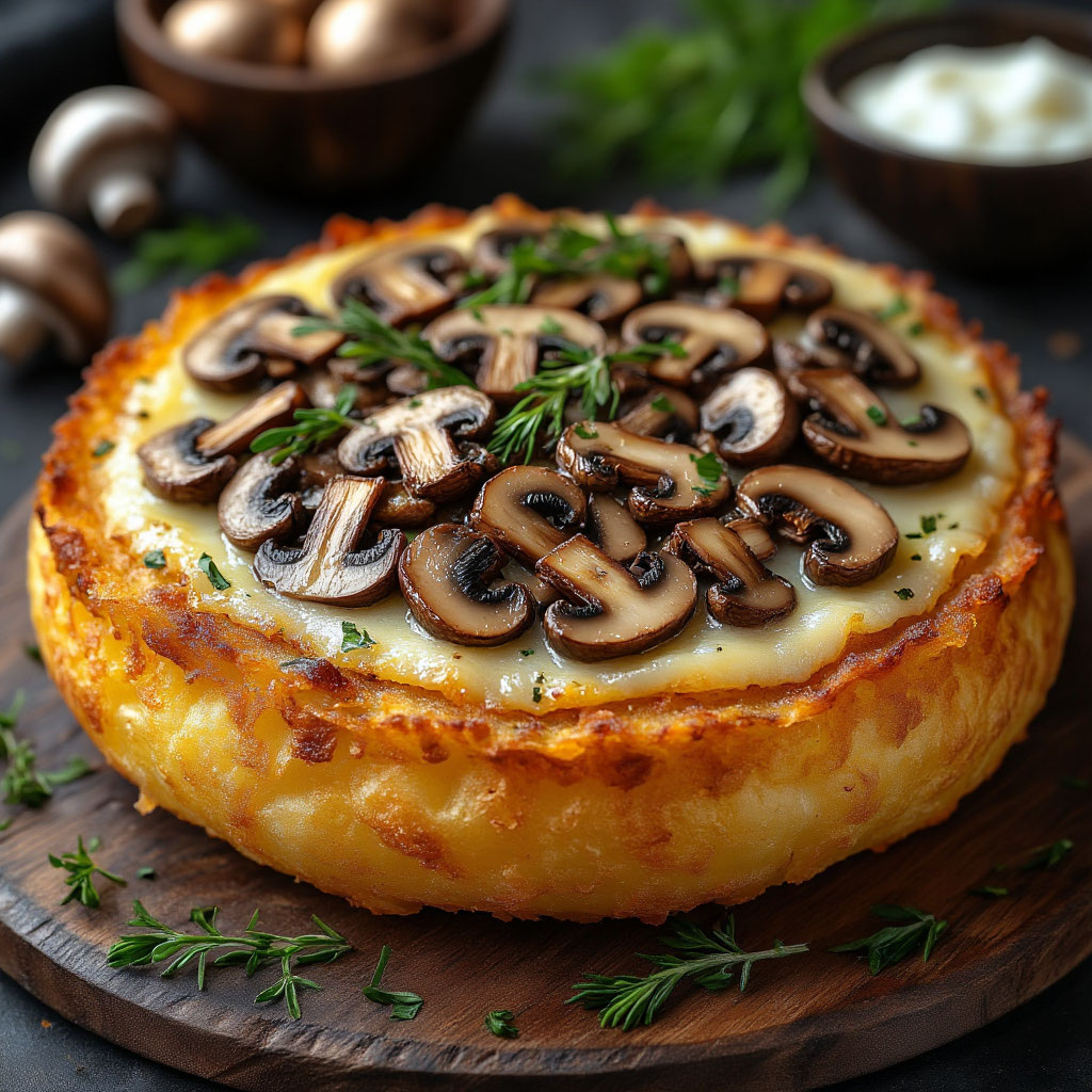 Картофельный пирог с грибами и сыром  