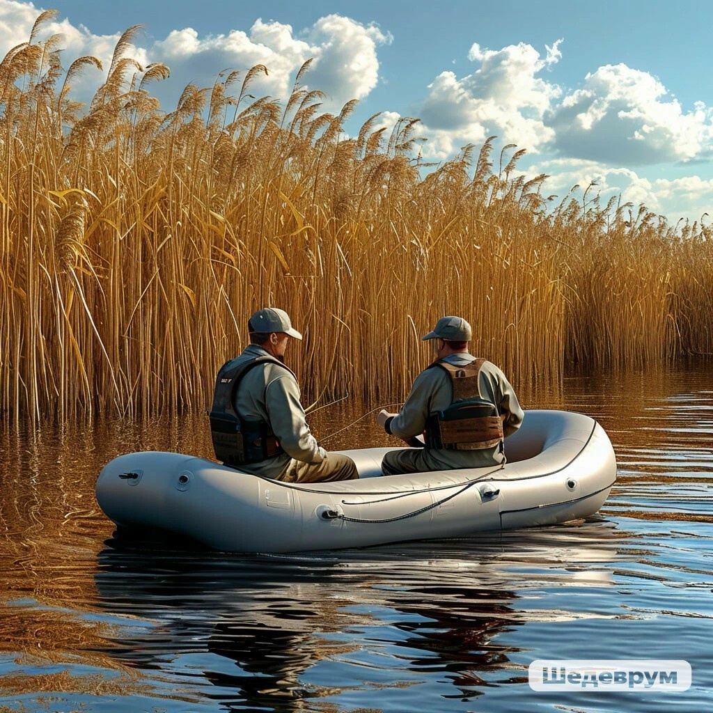 двое в лодке у камышей