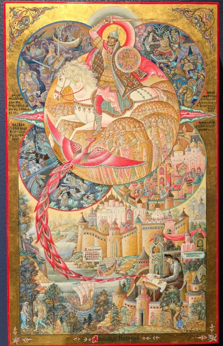 Панно Александр Невский Молодкин В.Н. 2016 Мстера. Дерево, лак, темпера, твореное золото
