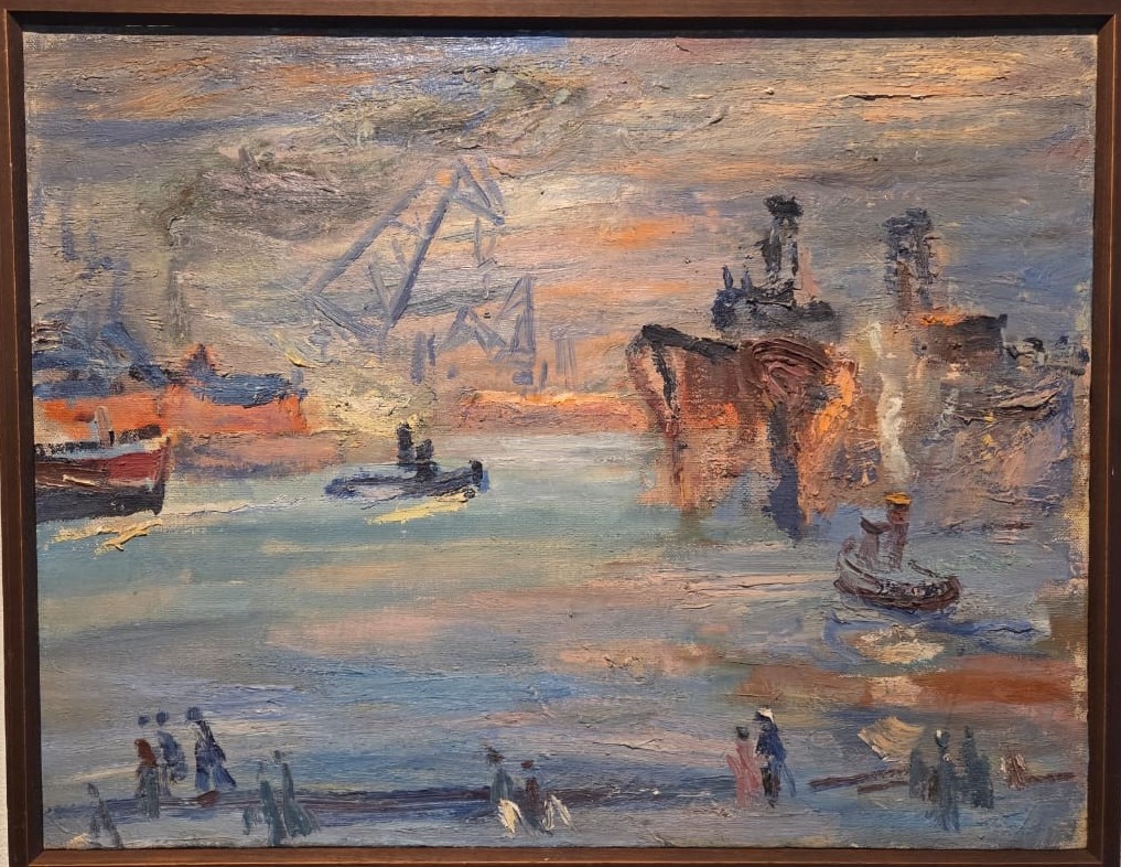 Корабли на Мытнинской набережной. Начало 1990-х. холст, масло