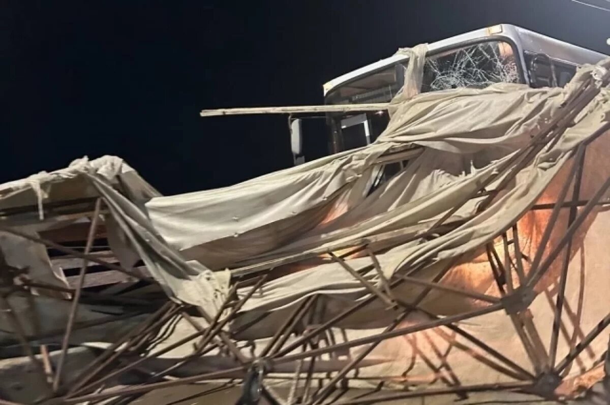    В Омске на пассажирский автобус упал строительный навес