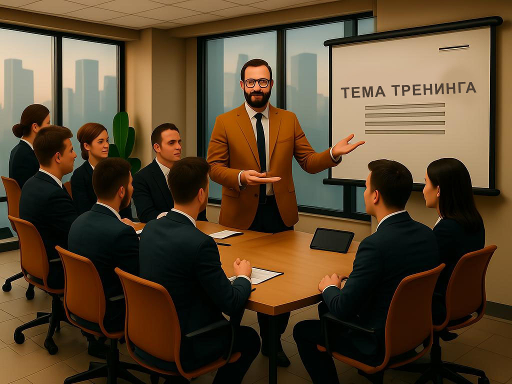 Бизнес-тренер читает мини-лекцию